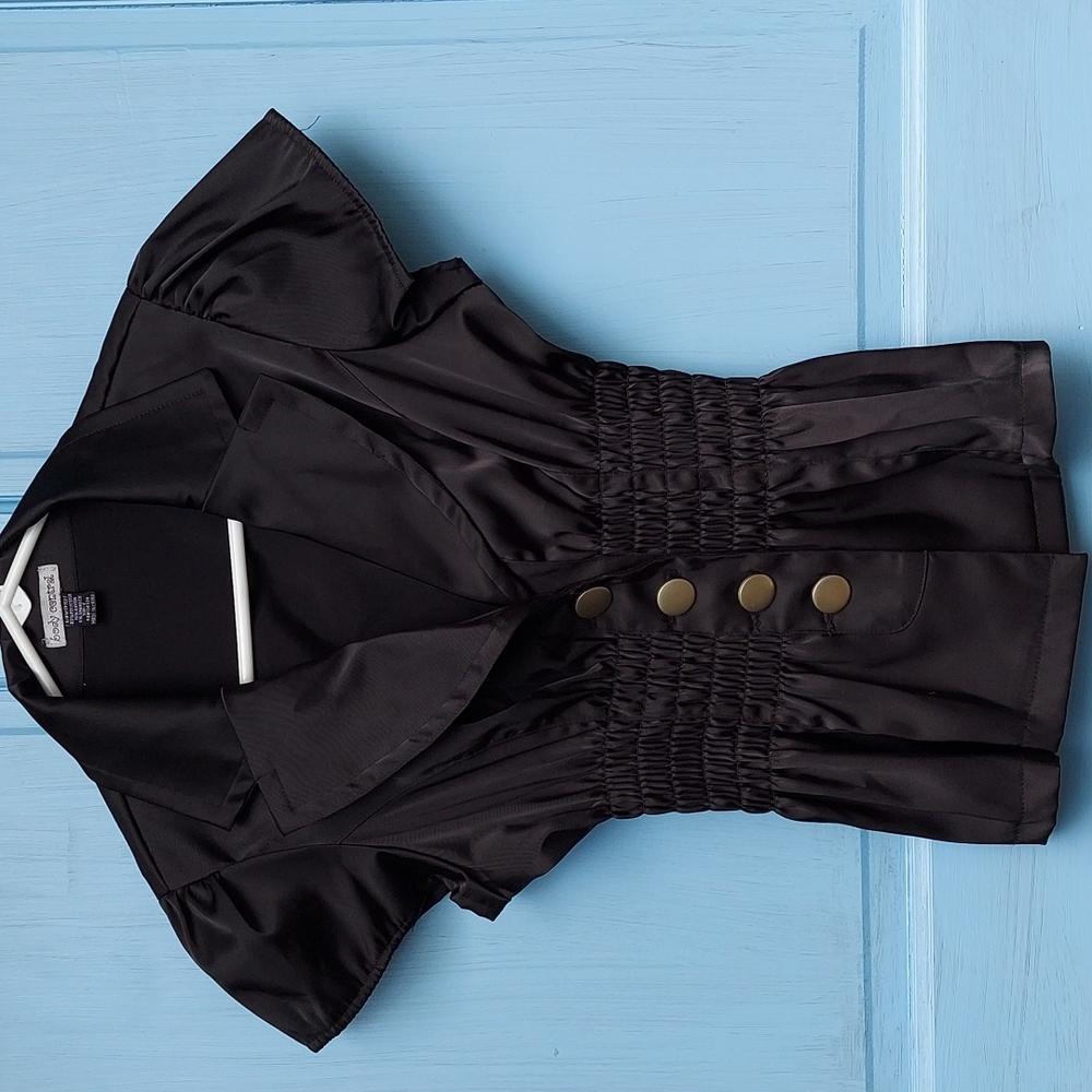 Body Central Satiny Black Blouse Jacket Blazer Size Small
